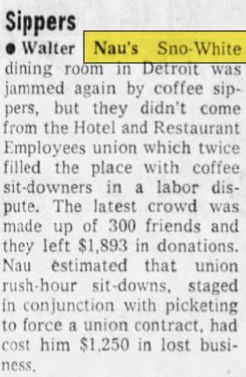 Naus Sno-White Dining Room - Oct 1959 Article On Strike